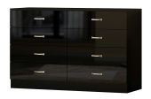 Chilton Modern Black Gloss Wide Chest of 8 Drawers