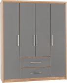 Seville High Gloss 4 Door 2 Drawer Wardrobe - Grey