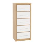 Seville High Gloss 5 Drawer Narrow Chest - White