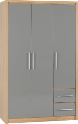 Seville High Gloss 3 Door 2 Drawer Wardrobe - Grey