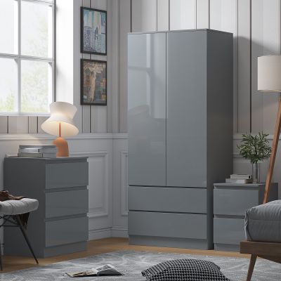 Stora Modern 2 Door 2 Drawer Combination Wardrobe  Grey Gloss