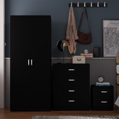 Tunis Matt Black Bedroom Package - Wardrobe, Chest, Bedside.